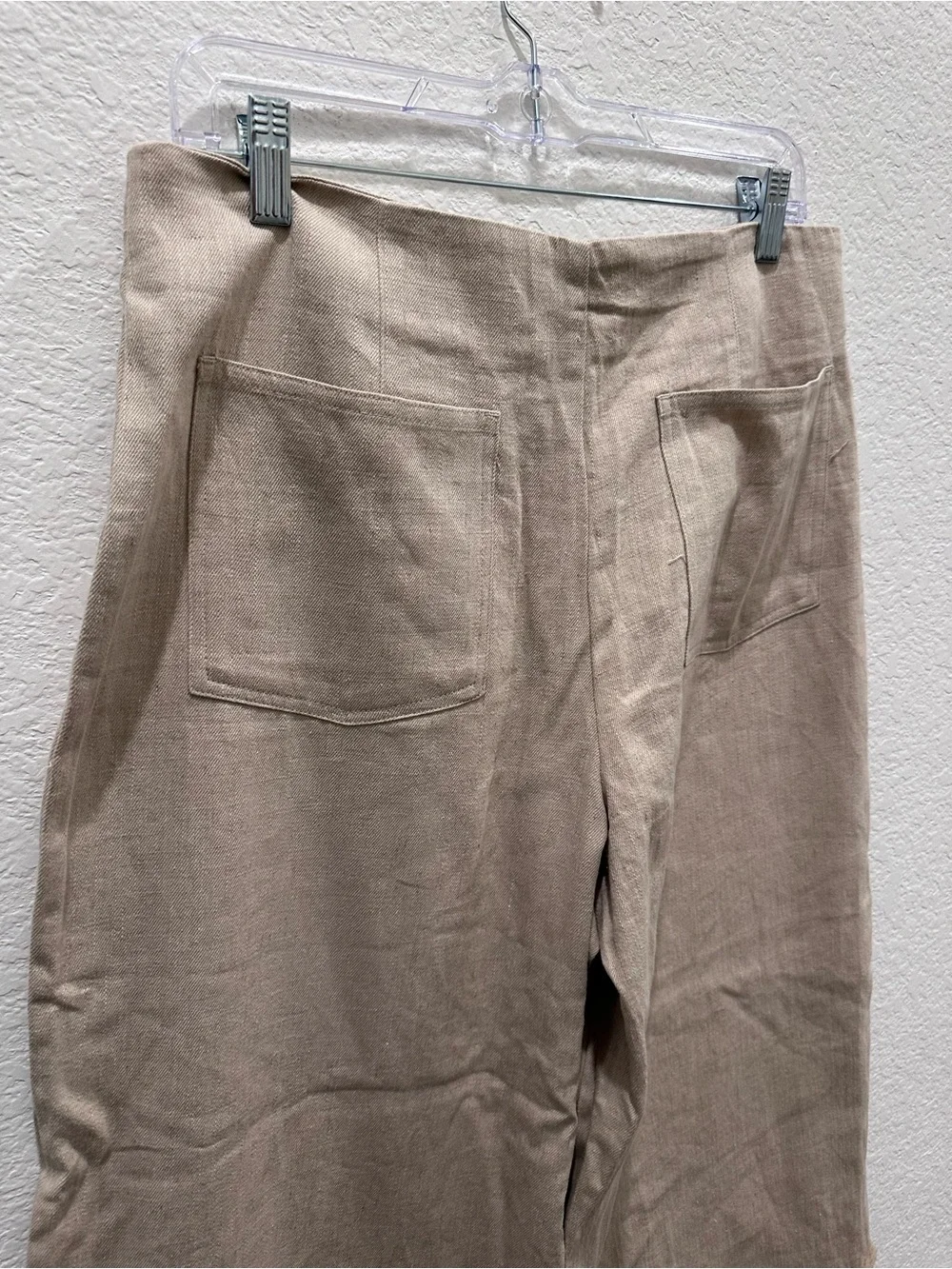 Zara Womens Tan Linen Blend Wide Leg Culotte‎ Pants Raw Hem Neutral Size L